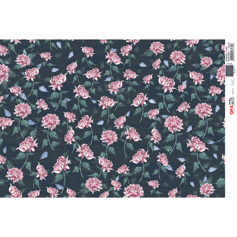 Papel Decoupage Opapel 30x45cm 3190 Estamparia Flores Crisantemos I Opa