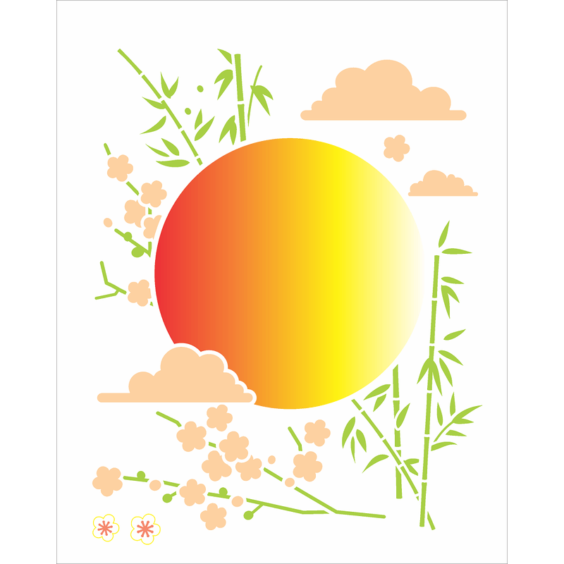 Stencil Simples Oriental Sol e Bambu 3179 20x25 Opa