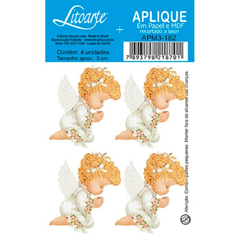 Pacote 5 Aplique Decoupage Anjinha Apm3-182 em Papel e Mdf 3cm Litoarte