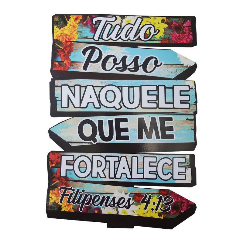 Placa Tropicalia Frase Tudo Posso Naquele Que 20x30 Mdf Adesivado