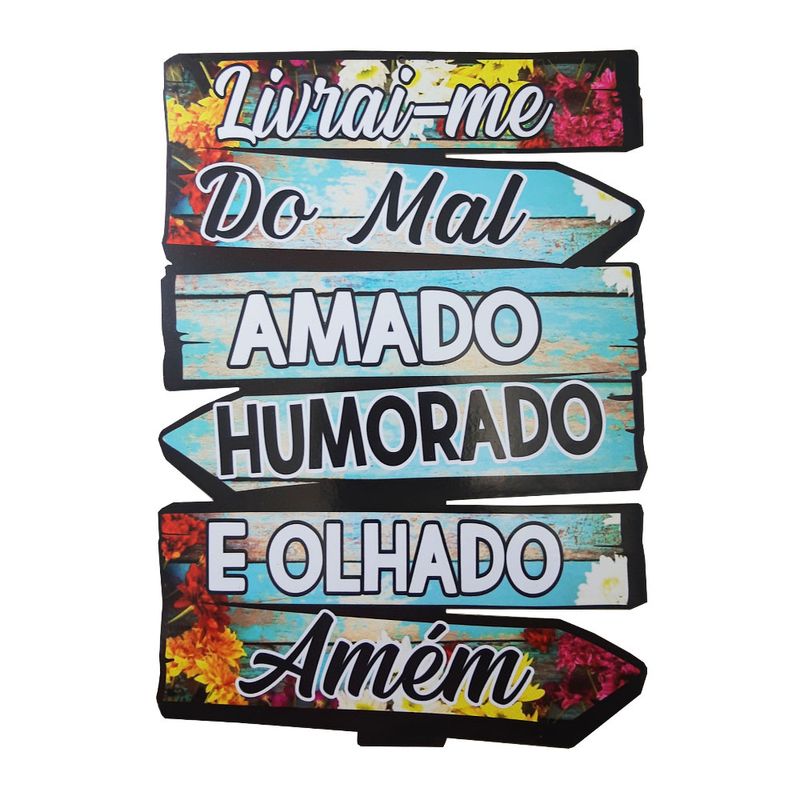 Placa Tropicalia Frase Livrai-me do Mal 20x30 Mdf Adesivado
