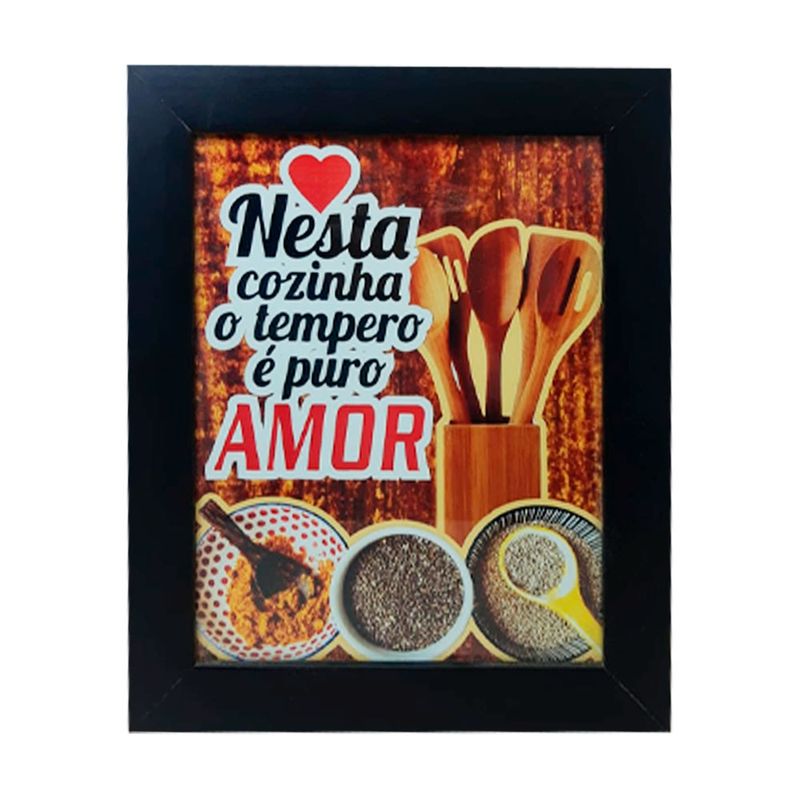 Quadro Decor Nesta Cozinha com Moldura e Vidro Mdf Adesivado