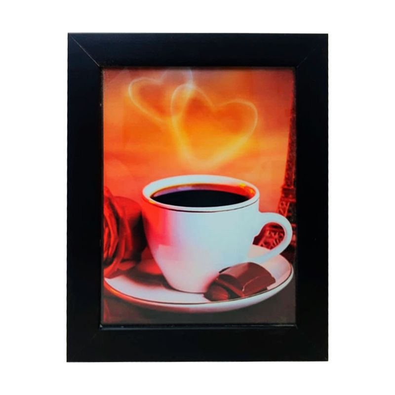 Quadro Decor Café e Dois Corações com Moldura e Vidro Mdf Adesivado