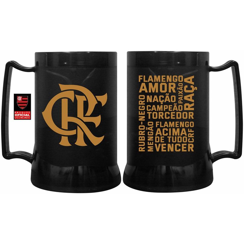 Caneca com Gel Congelante Preta Oficial Frase Crf Flamengo