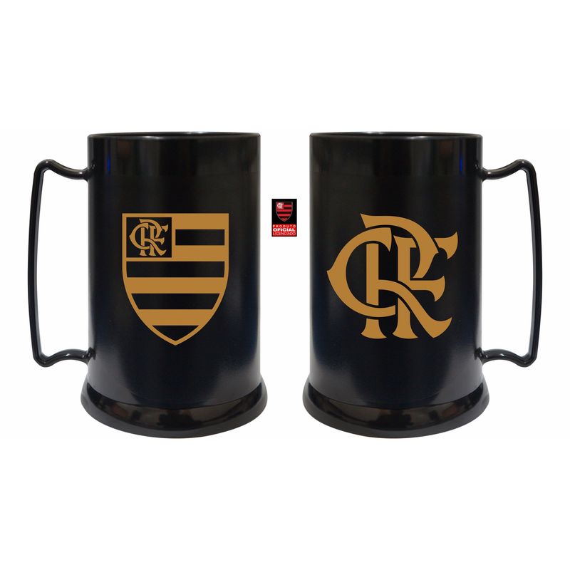Mini Caneca com Gel Congelante Preta Oficial 300ml Escudo Dourado Crf Flamengo