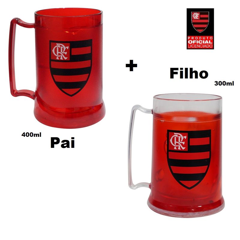 Kit 2 Caneca com Gel Congelante Vermelha Oficial Pai e Filho Flamengo