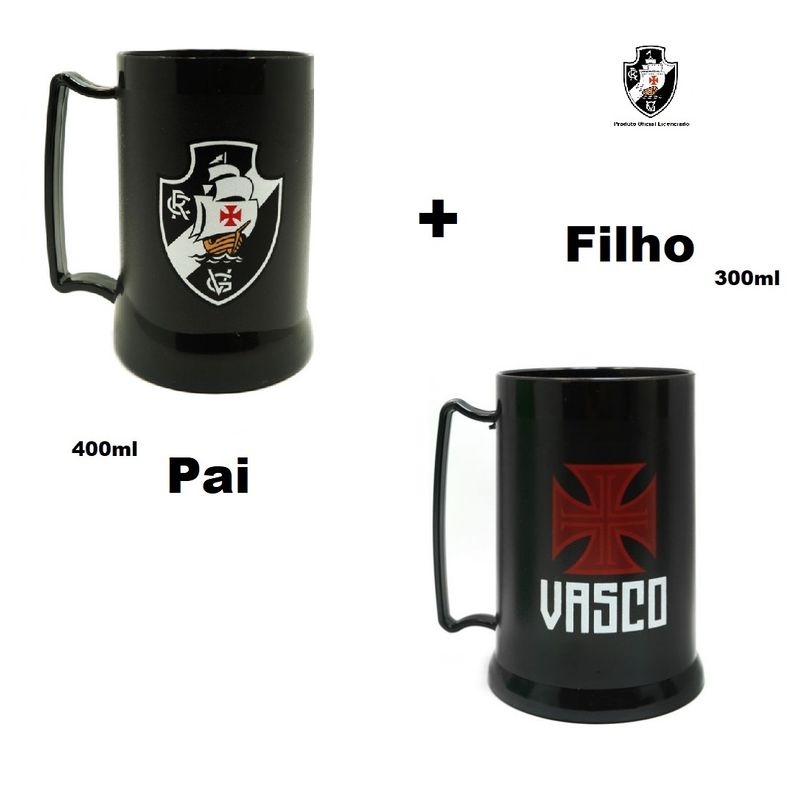 Kit 2 Caneca com Gel Congelante Preta Oficial Pai e Filho Vasco