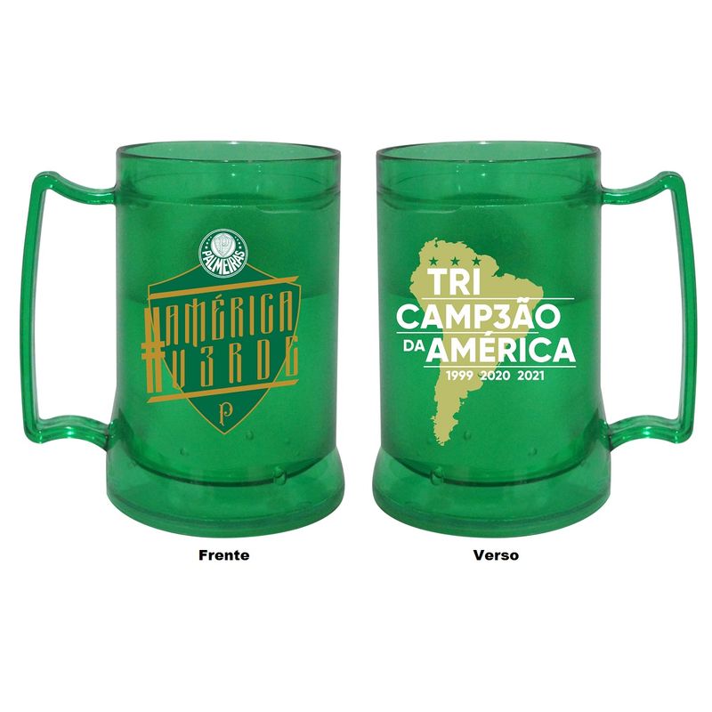 Caneca Oficial e Licenciada com Gel Congelante Verde Tri Campeão da America Palmeiras