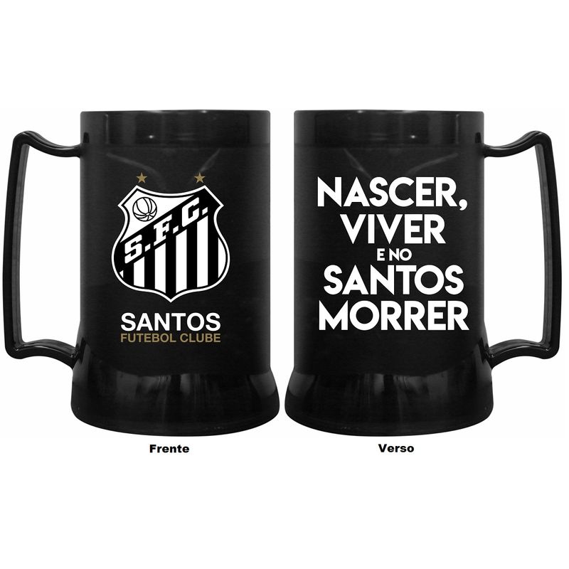 Caneca Oficial e Licenciada com Gel Congelante Preto Frase Santos