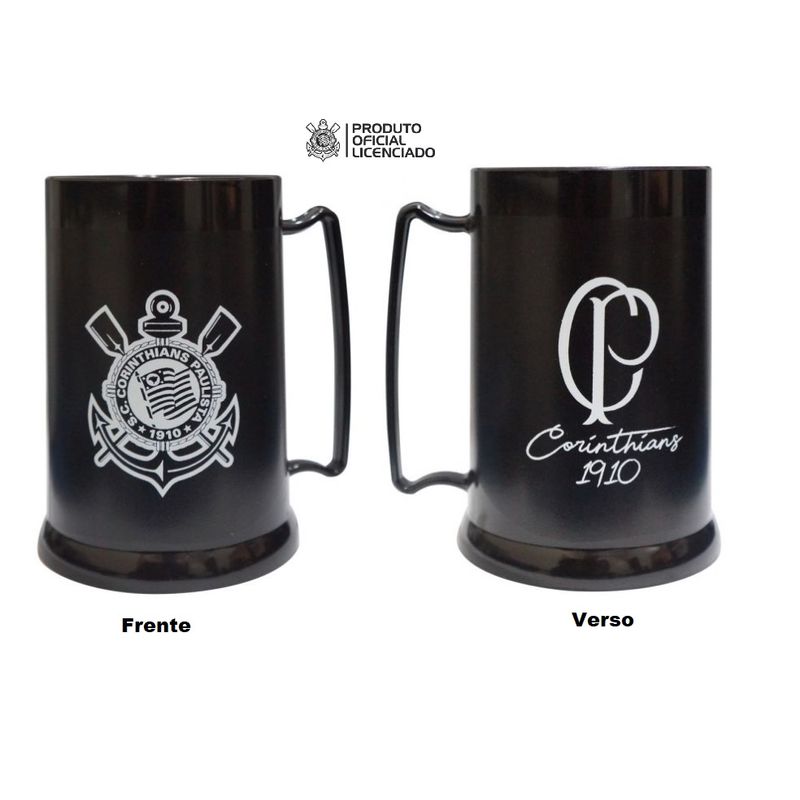 Mini Caneca Oficial Licenciada com Gel Congelante Preto 300ml Corinthians