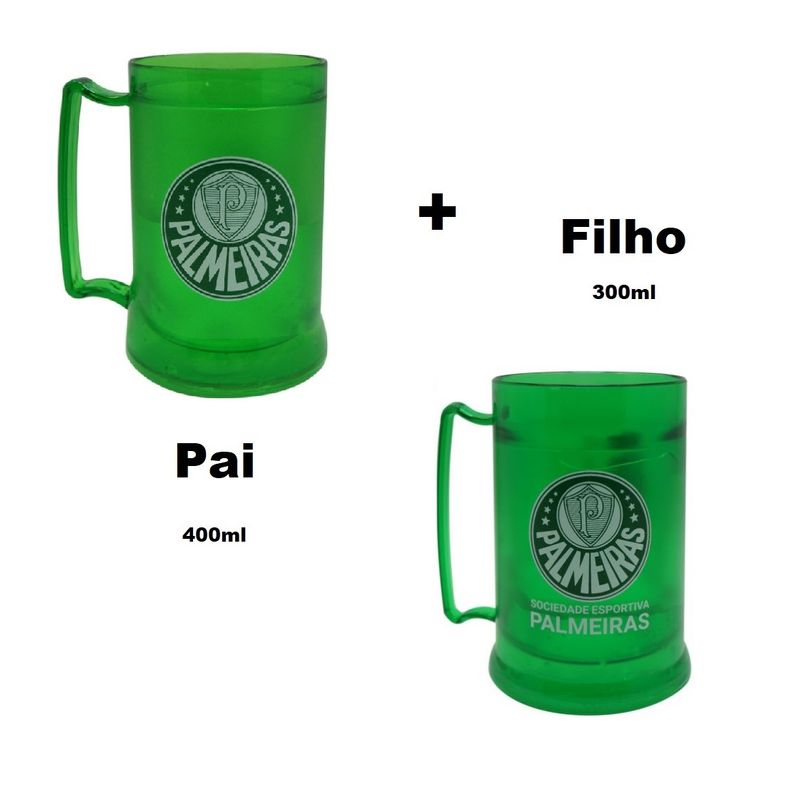 Kit 2 Caneca Oficial com Gel Congelante Verde Campeão Pai e Filho Palmeiras