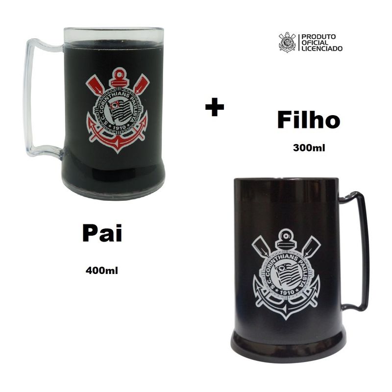 Kit 2 Caneca Oficial com Gel Congelante Preto Pai e Filho Corinthians