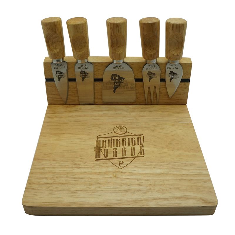 Kit Queijo Aperitivo Bambu 6 Peças Oficial Licenciado Tri Campeão America Palmeiras