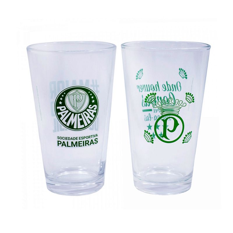 Jogo com 2 Copos de Vidro 475ml Oficial Licenciado Palmeiras