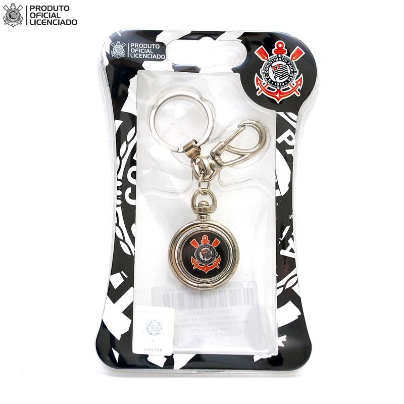 Chaveiro Oficial Licenciado Redondo Giratório com Mosquetão Corinthians