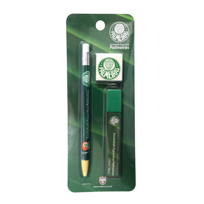 Jogo com Lapiseira, Borracha e Grafite Oficial Licenciado Palmeiras
