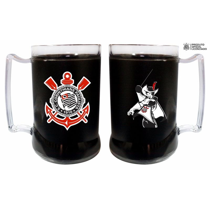 Caneca Oficial e Licenciada com Gel Congelante Preta Mosqueteiro Corinthians