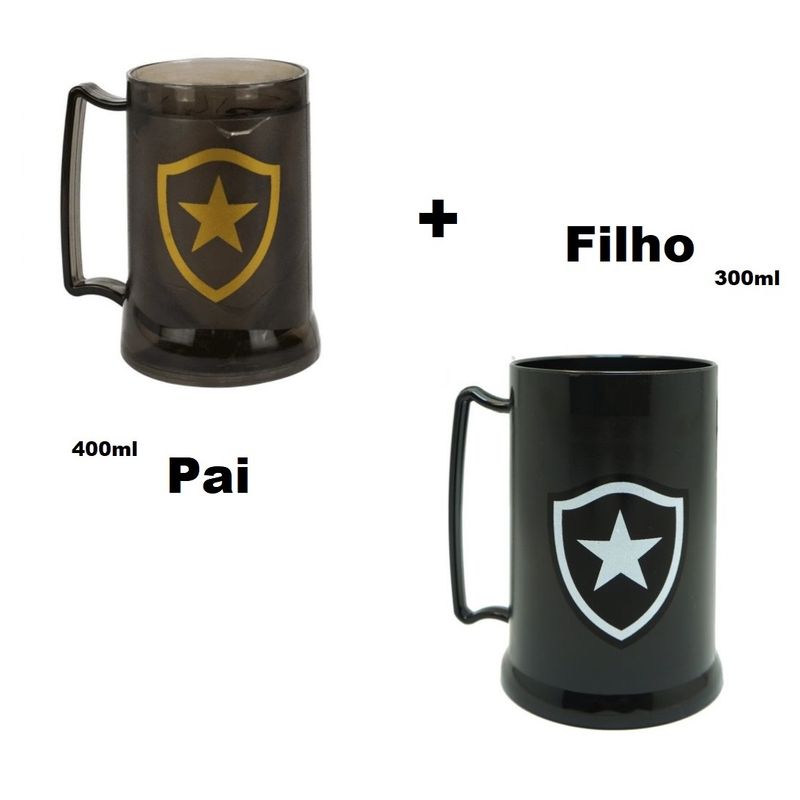 Kit 2 Caneca com Gel Congelante Preta Oficial Pai e Filho Botafogo