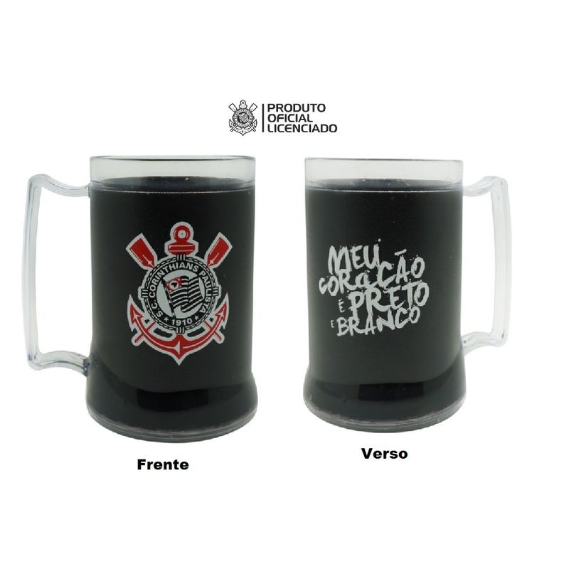 Caneca Oficial e Licenciada com Gel Congelante Preta Coração Preto Branco Corinthians