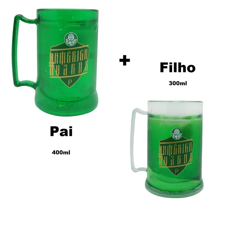 Kit 2 Caneca Oficial com Gel Congelante Verde Pai e Filho Palmeiras