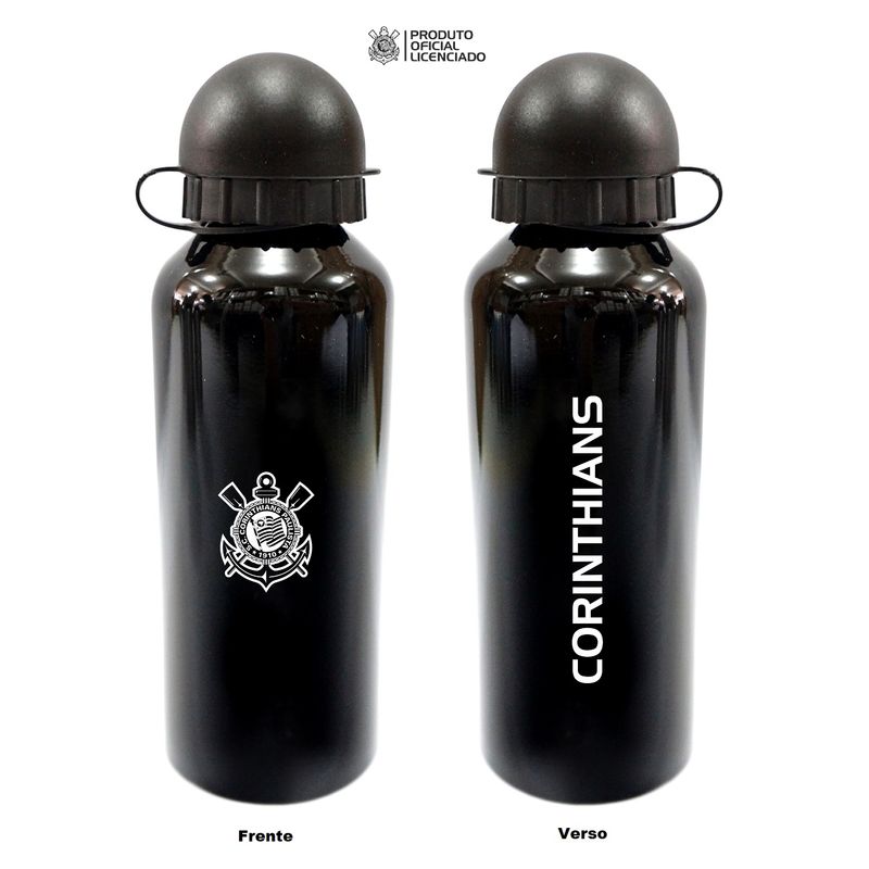 Squeeze Alumínio Oficial Licenciado Preto 500ml Escudo Corinthians
