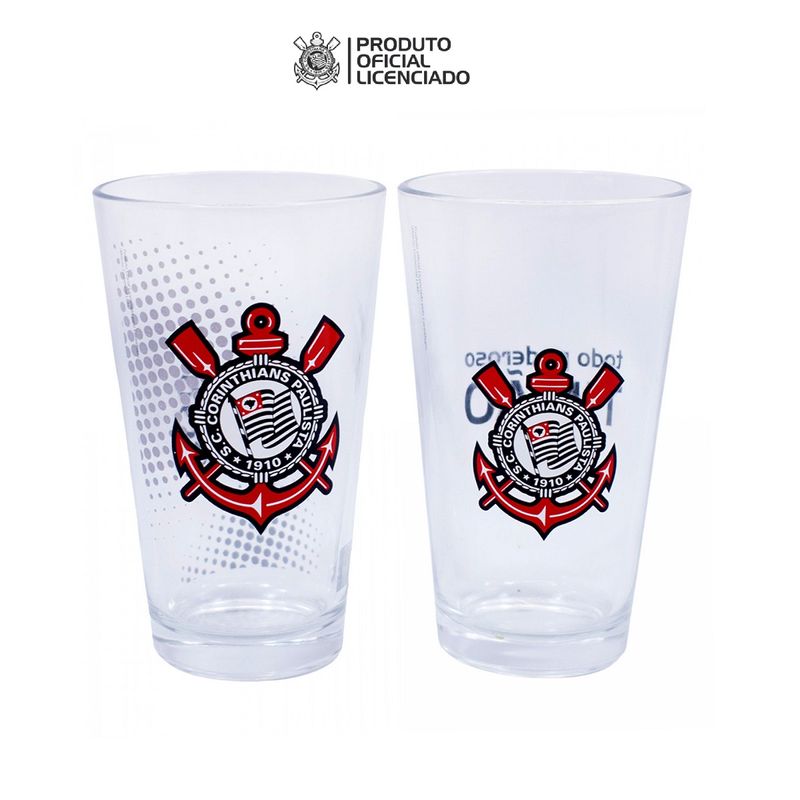 Jogo com 2 Copos de Vidro 475ml Oficial Licenciado Corinthians