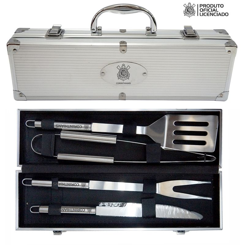 Kit Churrasco em Inox Oficial Licenciado 4 Peças Corinthians