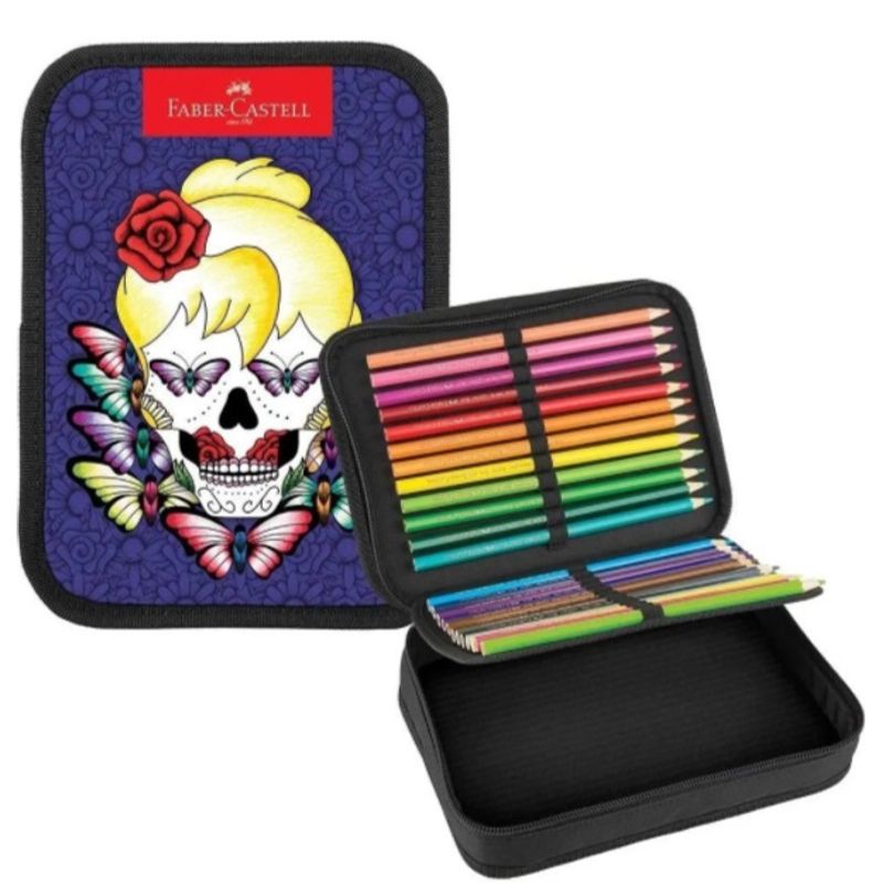 Estojo de Nylon 3d Feminino com 24 Lápis Colorido Faber Castell