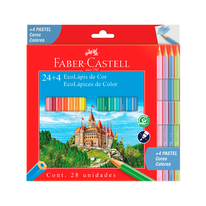 Lápis de Cor Regular Ecolápis 24+4 com 6 Cores Pastel Faber Castell