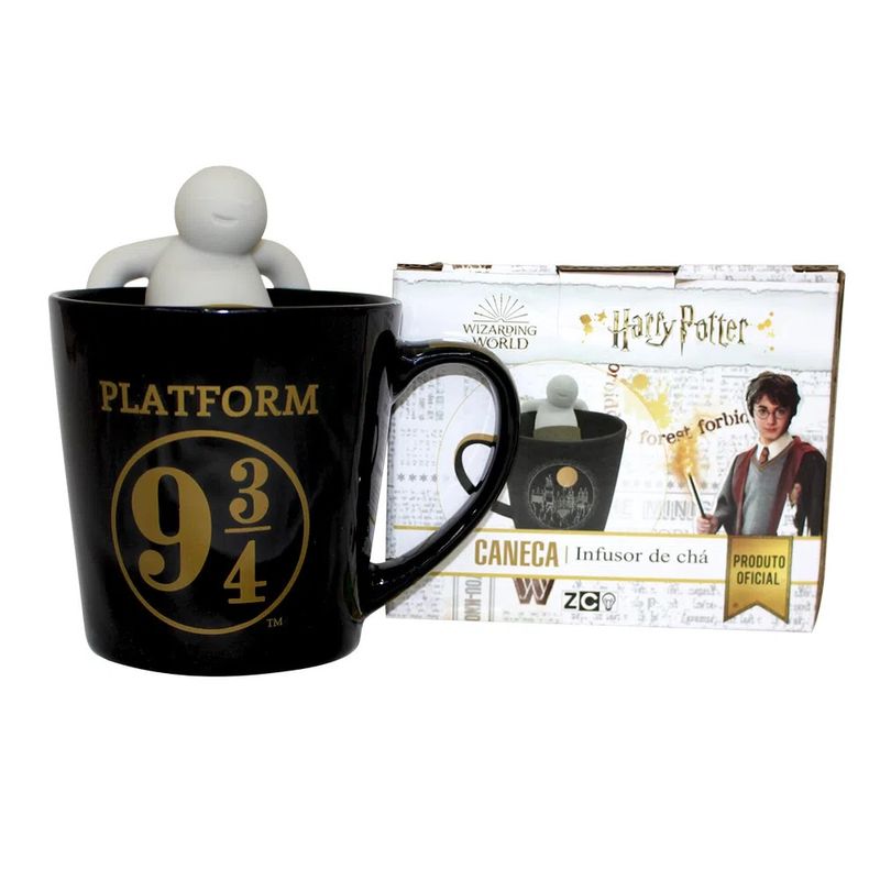 Caneca com Infusor Chá 350ml Hogwarts Harry Potter Original Cerâmica