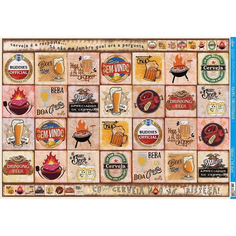 Kit 5 Papel Decoupage Rotulos Cervejas Pd-1063 34,3x49 Litoarte
