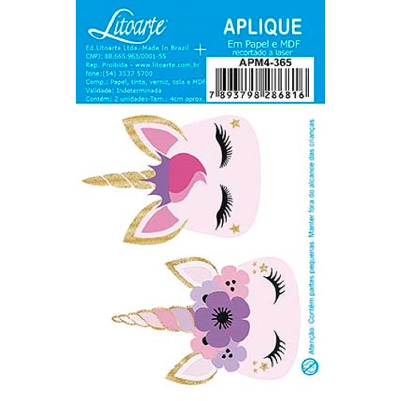 Aplique Decoupage Unicórnios Apm4-365 em Papel e Mdf 4cm Litoarte