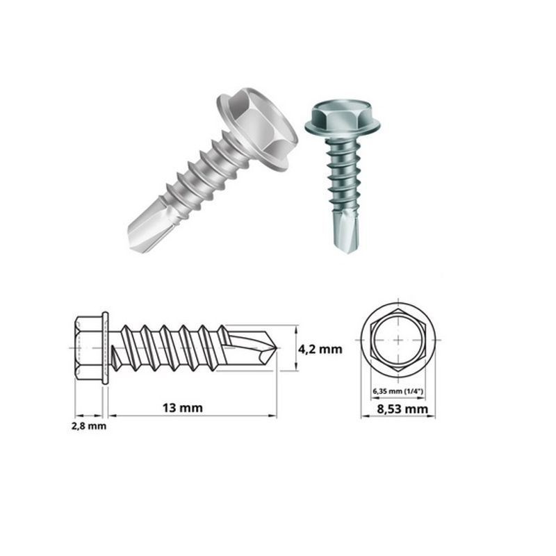 Pacote 250 Parafuso Brocante Sextavado 4,2 X 13 Zincado Jomarca