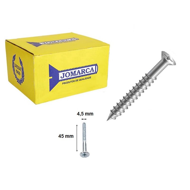 Caixa 10 Parafuso para Madeira Philips Chata 4,5x45mm Zincado Jomarca