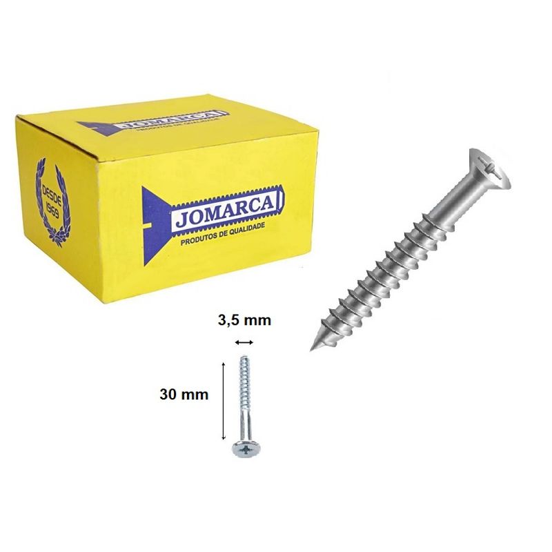 Caixa 50 Parafuso para Madeira Philips Chata 3,5 X 30mm Zincado Jomarca