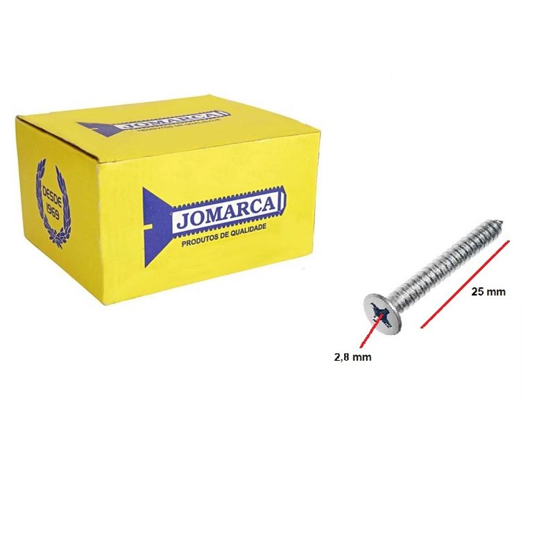 Caixa 500 Parafuso Philips para Madeira Chata 2,8 X 25mm Zincado Jomarca