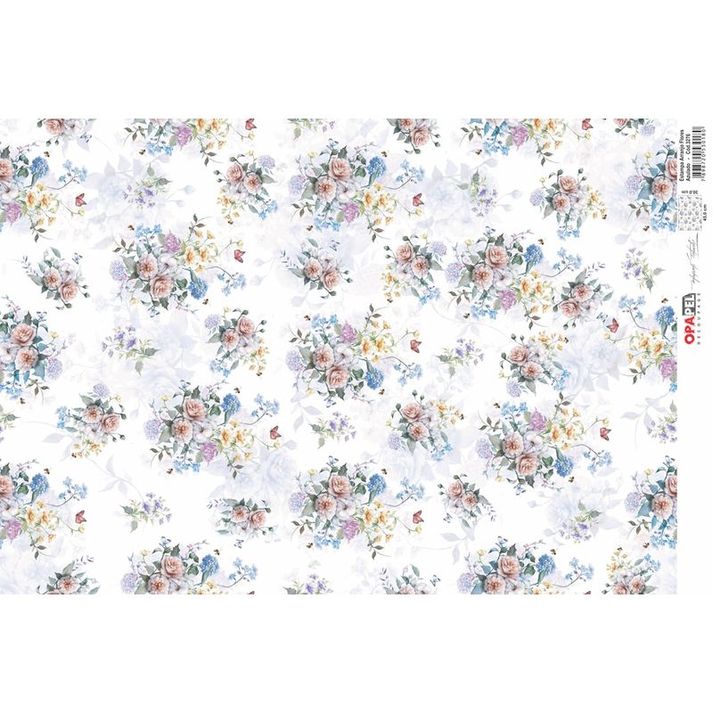 Papel Decoupage Opapel Estampa Arranjo Flores Azulado 3276 30x45cm Opa