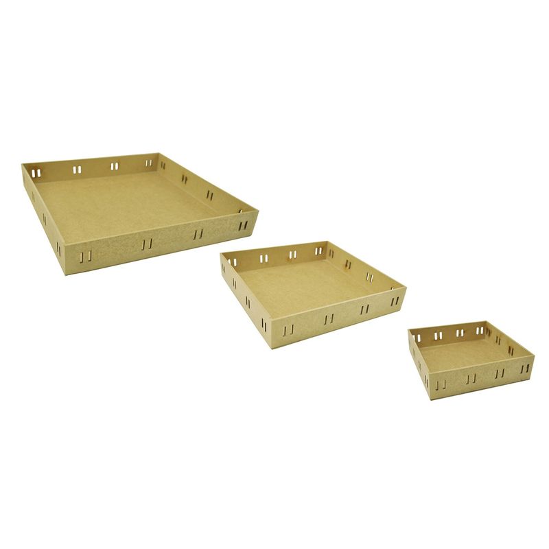Trio de Bandeja Quadrada Passa Fita P M G Mdf Madeira