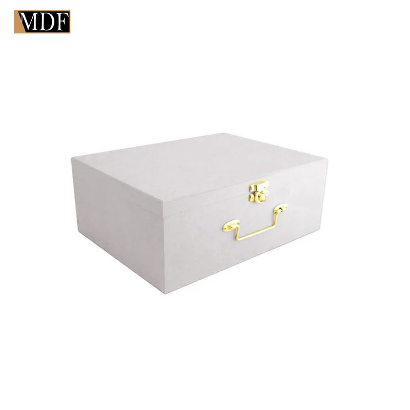 Caixa Maleta com Dobradiça e Fecho 40x32x15 Mdf Madeira Pintado BRANCO