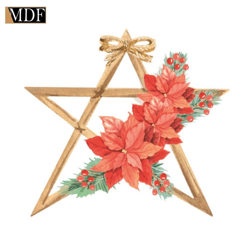 Aplique Decoupage em Mdf Natal Estrela Poinsétia 8cm Apmn8-175 Litoarte