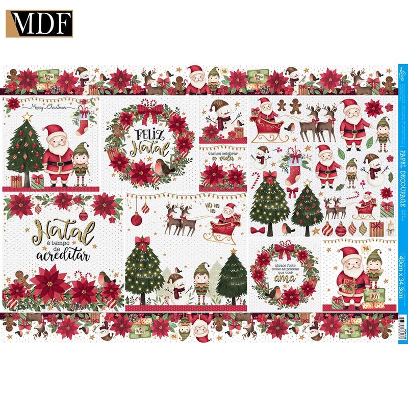 Papel Decoupage Feliz Natal Pdn-145 34,3x49cm Litoarte