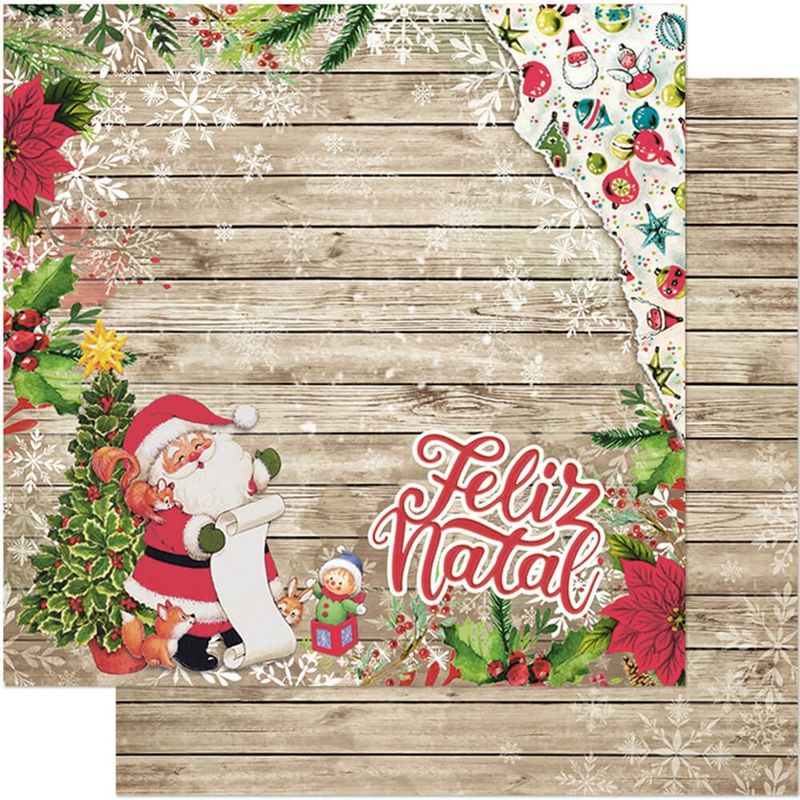 Kit 5 Papel Scrapbook Dupla Face Feliz Natal Papai Noel Sdn-123 30,5x30,5cm Litoarte