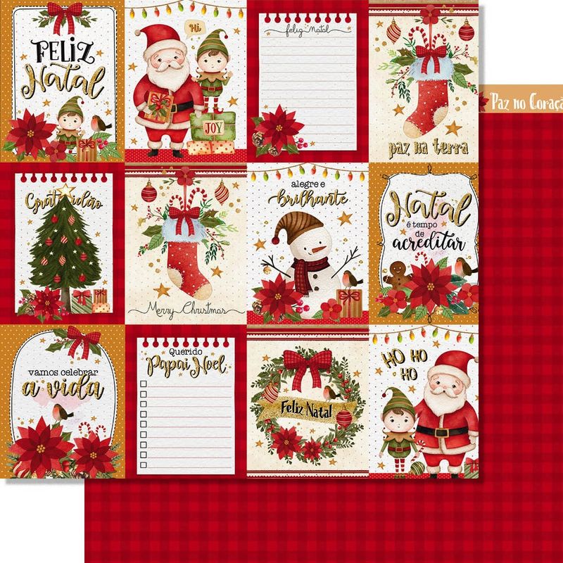 Kit 5 Papel Scrapbook Dupla Face Tags Cards Natal Sdn-152 30,5x30,5cm Litoarte