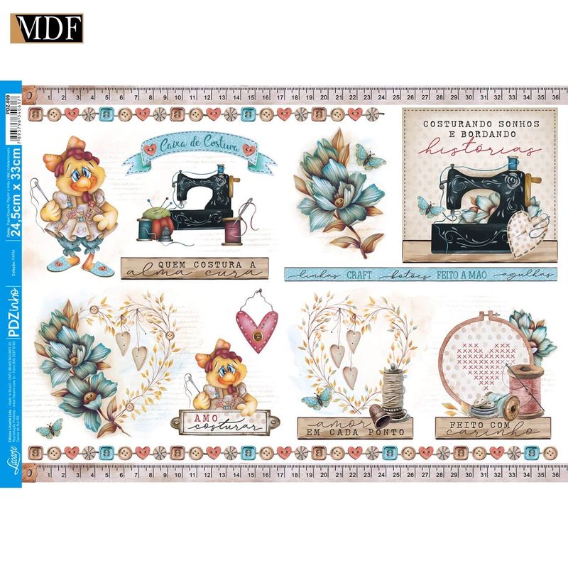Kit 5 Papel Decoupage Tags Costura Pdz-009 24,5x33cm Litoarte