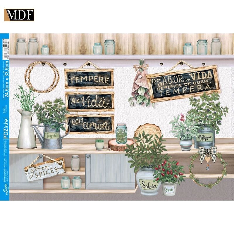 Kit 5 Papel Decoupage Cozinha Pdz-010 24,5x33cm Litoarte