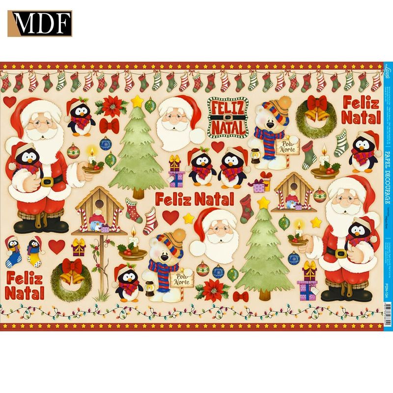 Papel Decoupage Natal Papais Noéis e Pinguins Pdn-134 34,3x49cm Litoarte