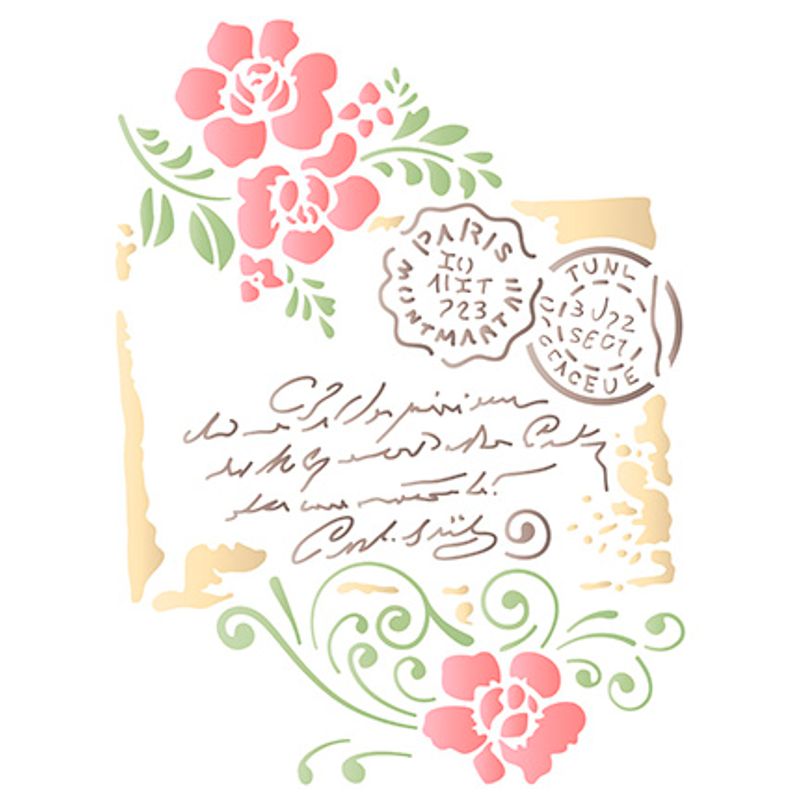 Stencil Especial Pintura Carta Selo Flores 21,1x17,2 Stm-592 - Litoarte