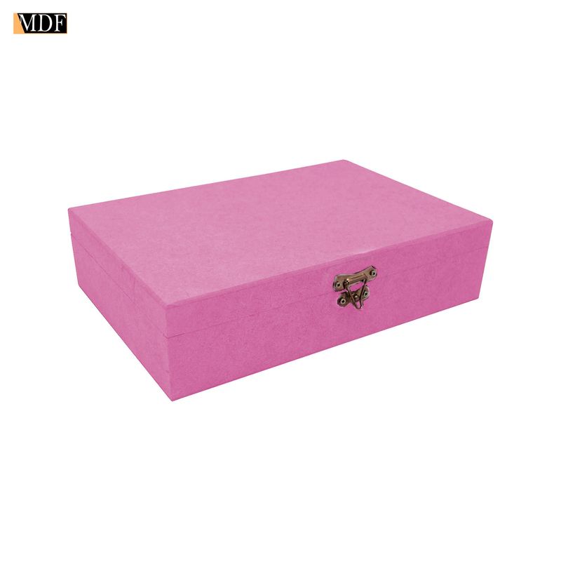 Caixa Retangular Dobradiça e Fecho 33x19x9 Mdf Madeira Pintado ROSA BEBÊ