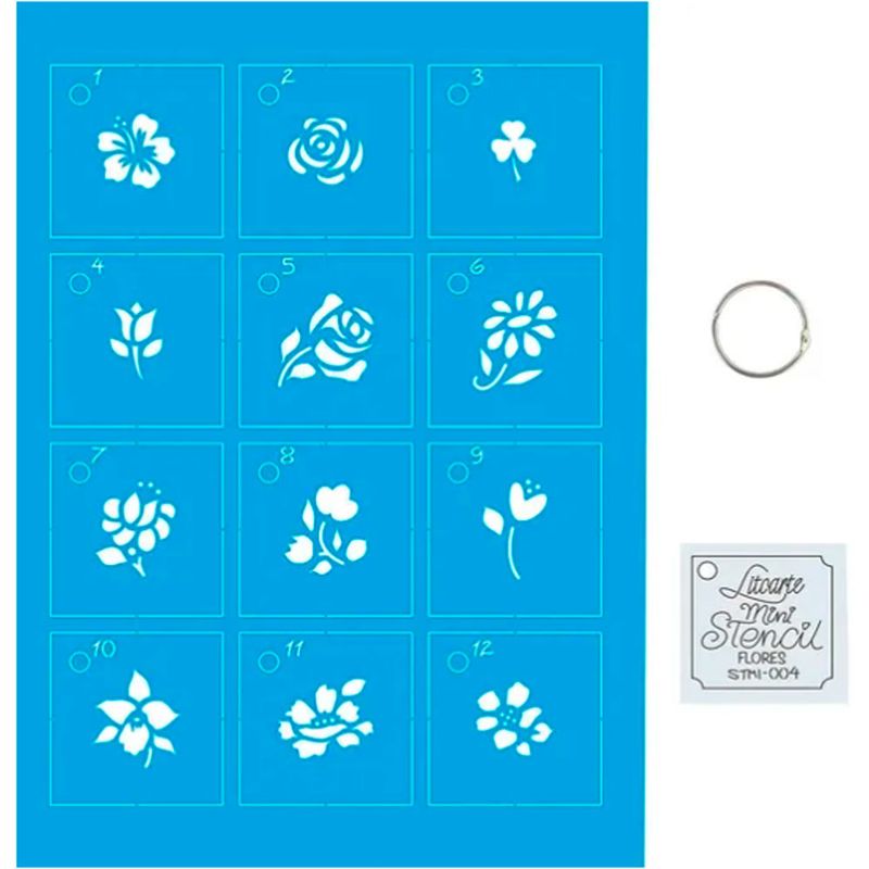 Kit Mini Stencil Flores com 14 Peças 4,5cm Stmi-004 Litoarte