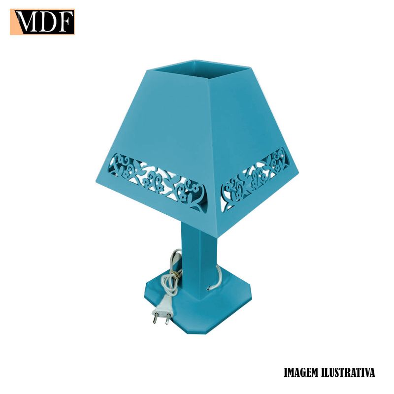 Abajur Bebê Arabesco Bivolt 21x21x37 Mdf Madeira Pintado AZUL BEBÊ